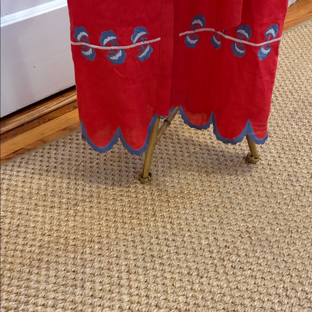 Bohemian Red Embroidered Maxi Dress with Waist Tie - Picture 5 of 5
